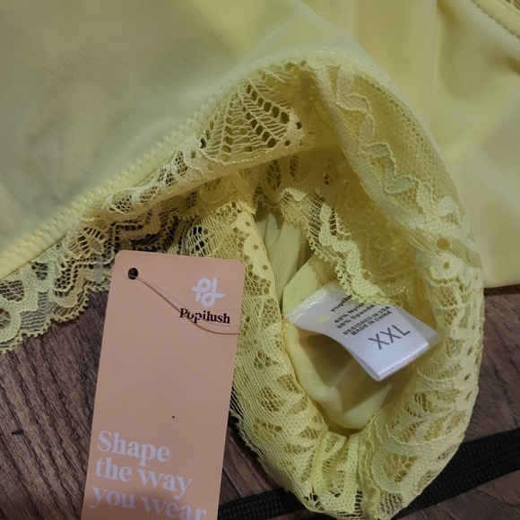 Popilush Yellow Lace V Neck Corset Shapewear Tummy Control Bodysuit Size XXL - Picture 8 of 11
